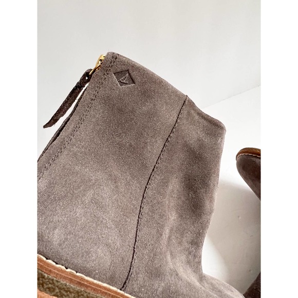 SPERRY Women's Gray Suede Back Zip Stacked Heel Maya Belle Ankle Booties size 6 - Picture 4 of 10